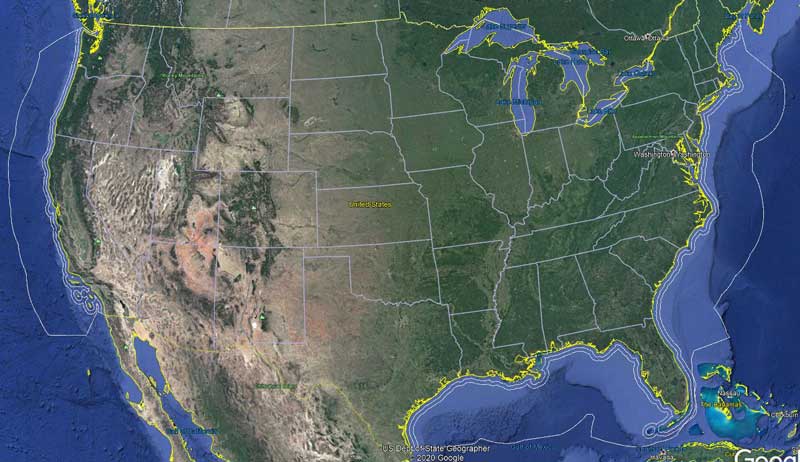 earth image of the usa showing state and federal boundaries