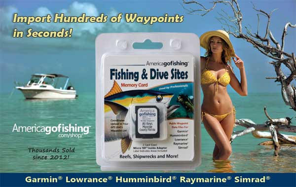 Woman on a beach in the Keys with GPS coordinates reef sites card